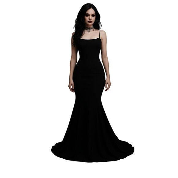 Reformation Black Long Lace-up Dahlia 4 Maxi Dress Gown Fitted Adustable - Picture 1 of 9